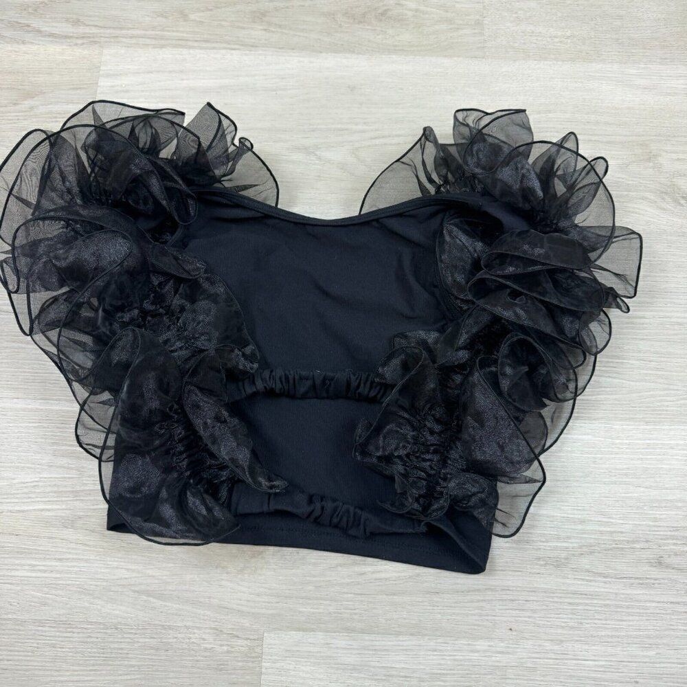 Free People Intimately House Party Crop Top Ruffle Sleeve Size Small Black NEW - Picture 3 of 4